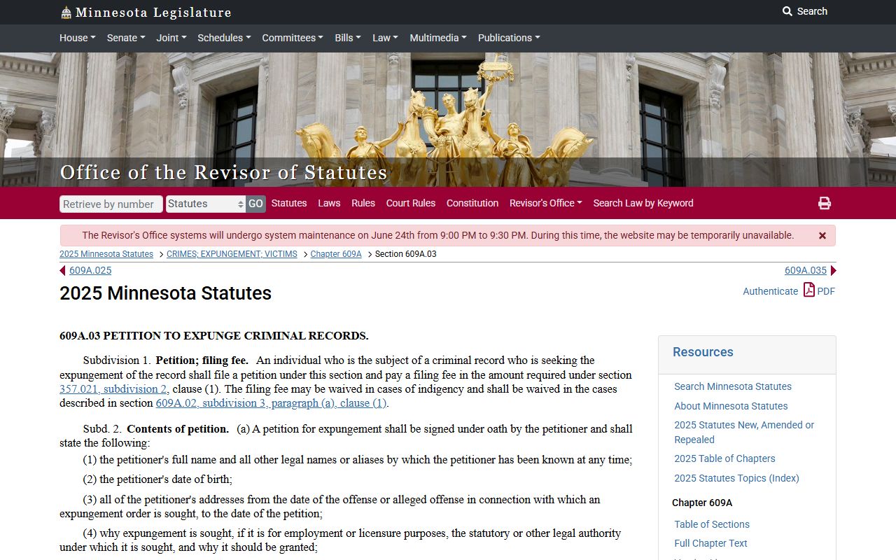 Steele County arrest records Minnesota expungement petition statute