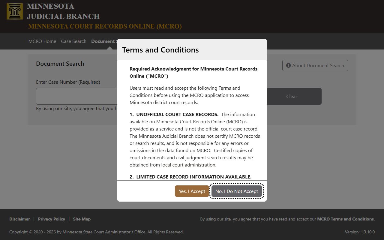 MCRO Document Search tool for Steele County court documents