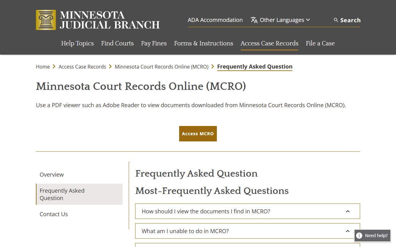 MCRO FAQ guidance for Steele County search behavior and access limits