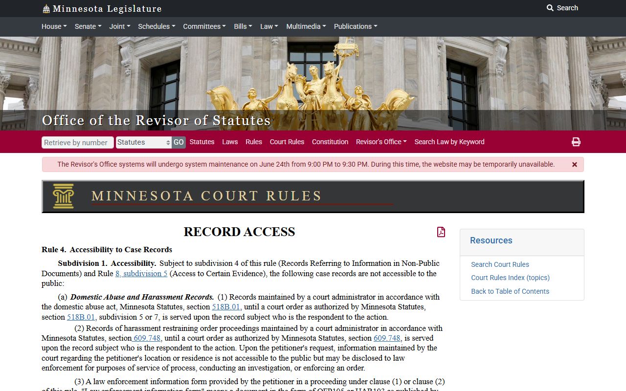 Steele County court records Rule 4 guidance on public access restrictions