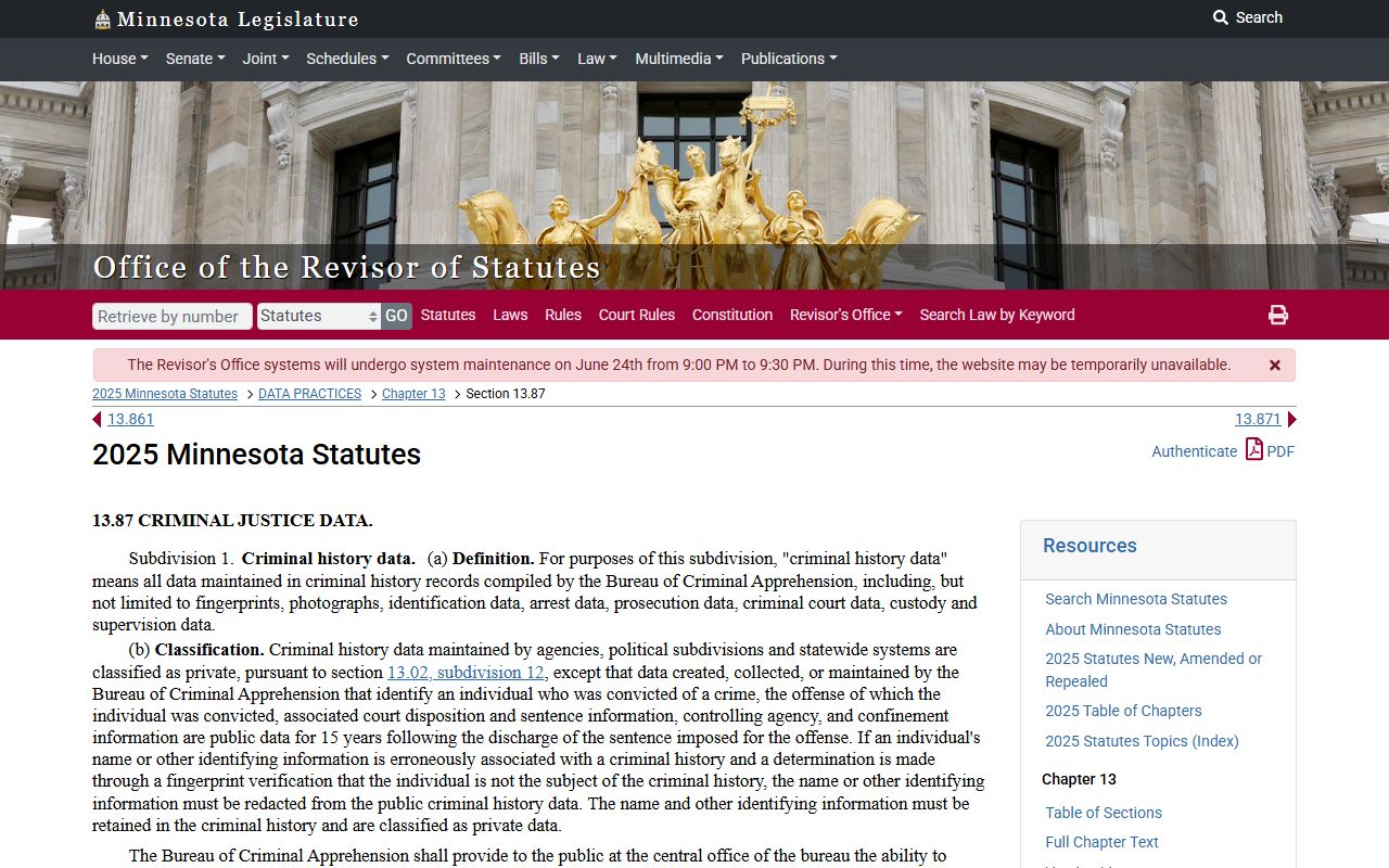 Steele County criminal records statute reference for public conviction access