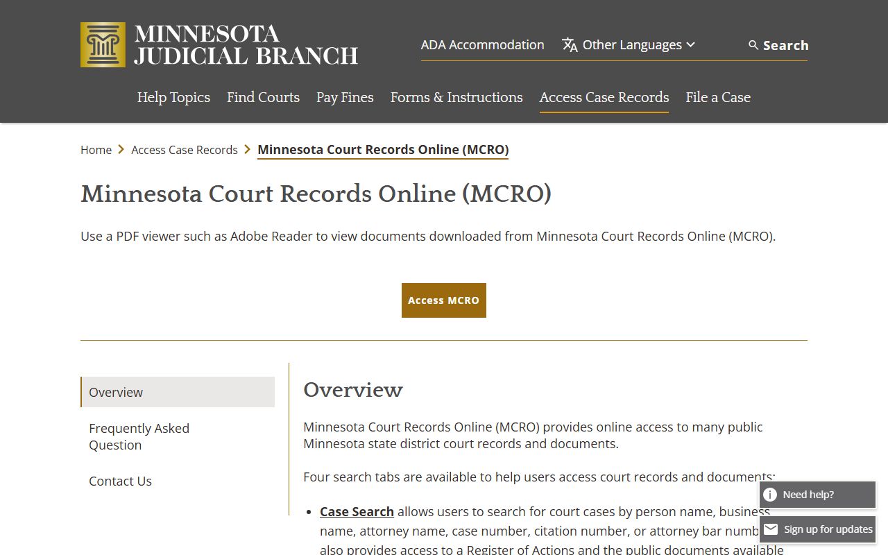 Minnesota Court Records Online access overview for Steele County