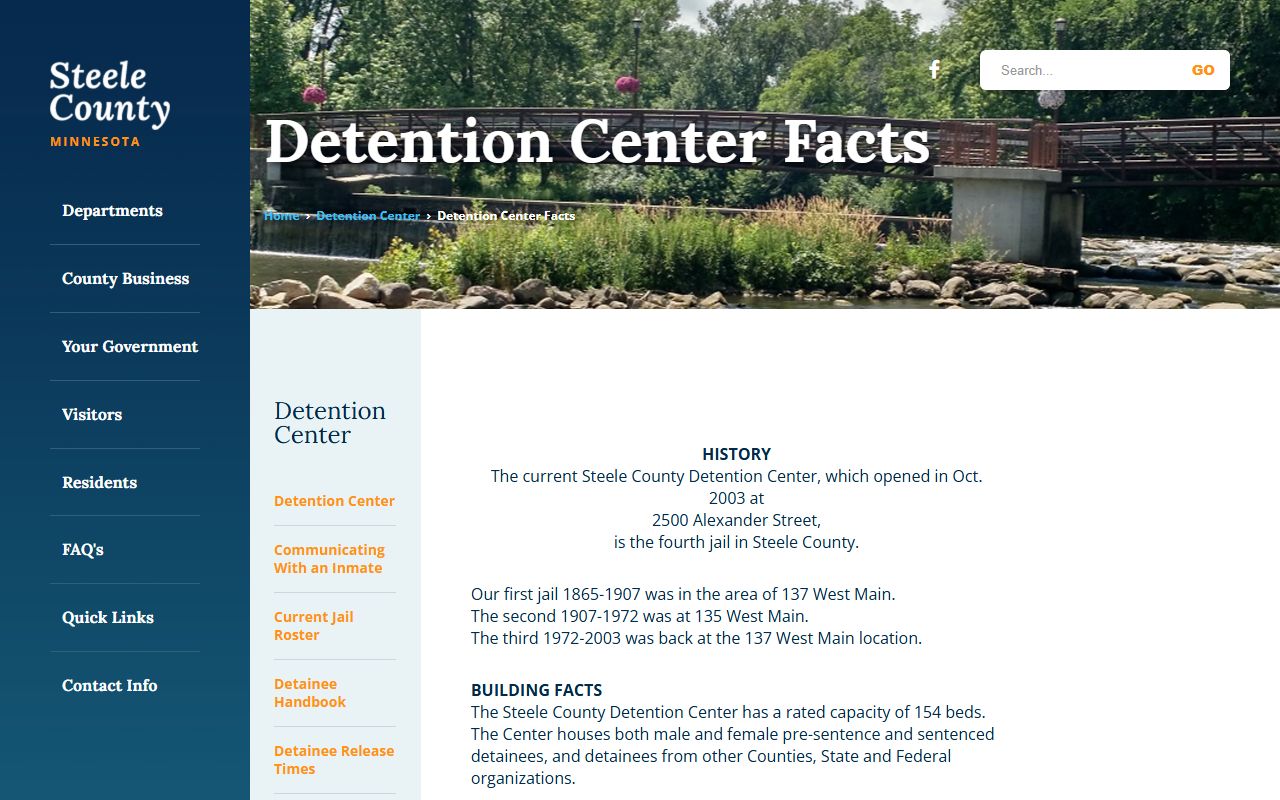 Steele County inmate records Detention Center facts page