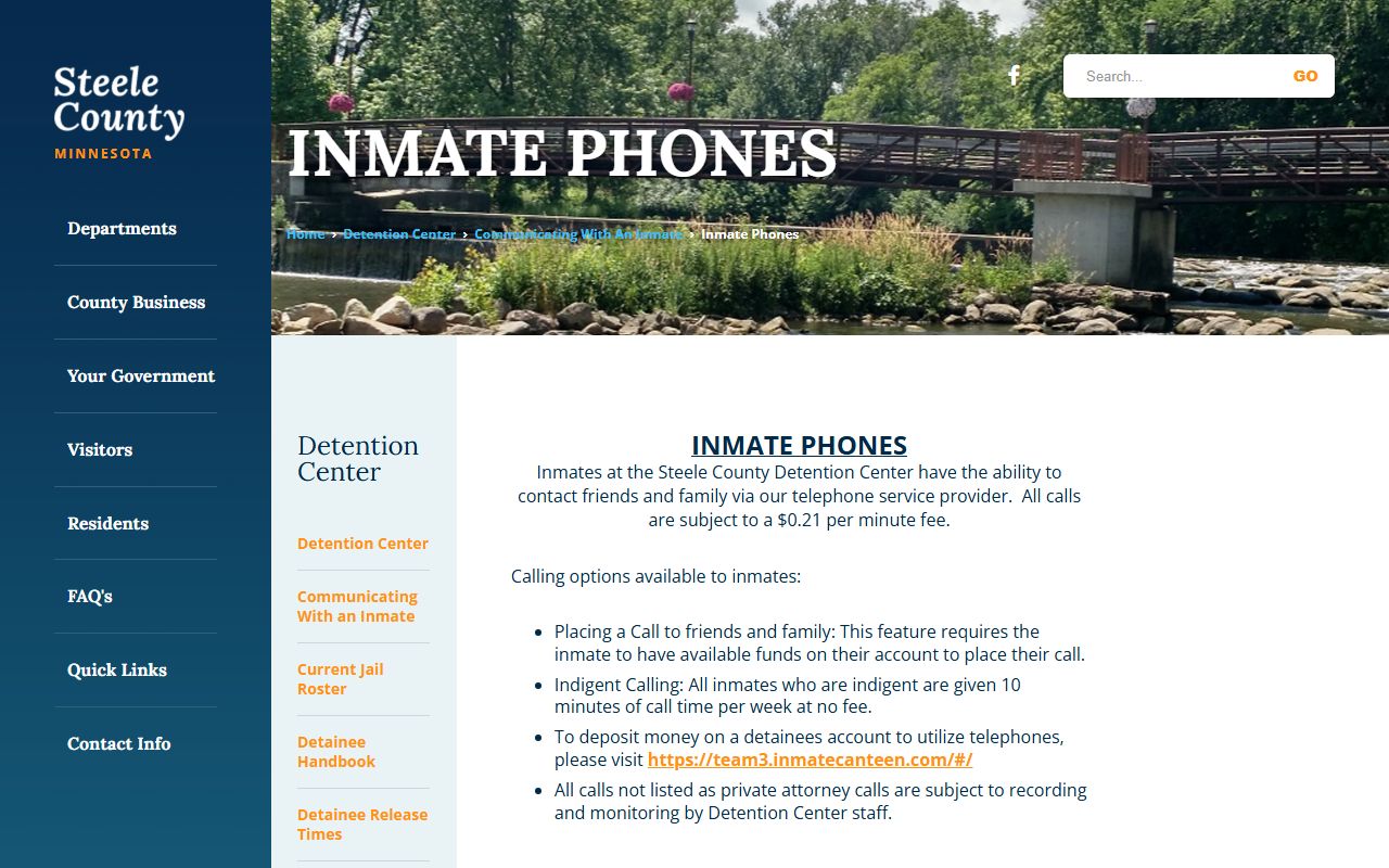 Steele County inmate records phone rules
