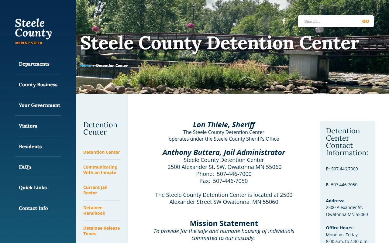 Steele County inmate records Detention Center main page