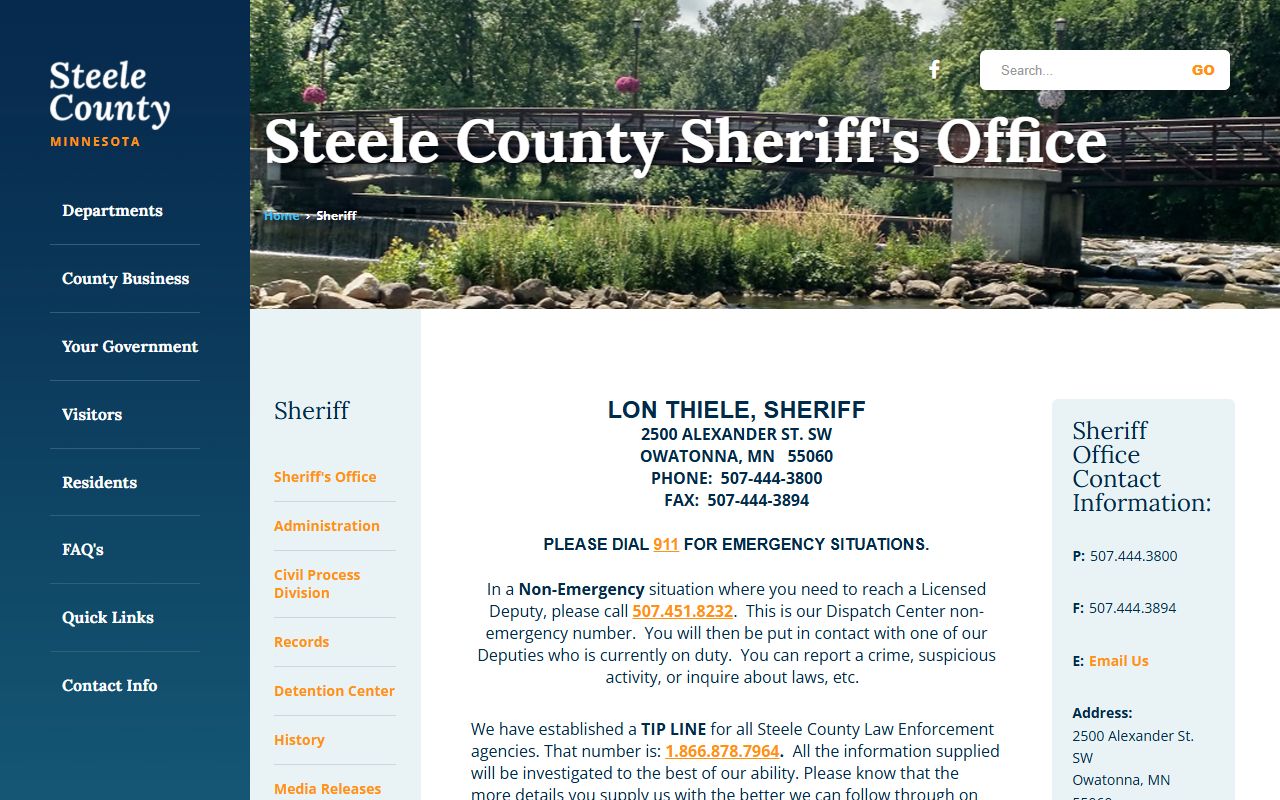 Steele County inmate records Sheriff's Office page