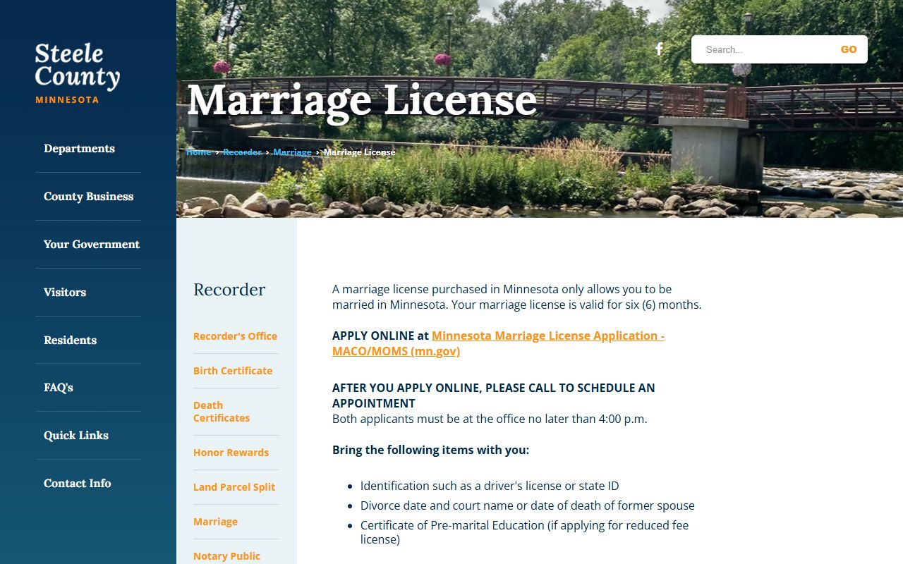 Steele County marriage records marriage license page