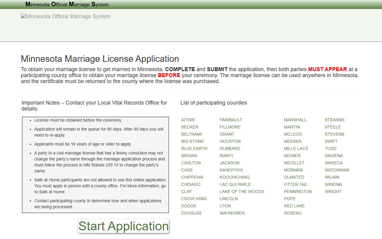 Steele County marriage records MOMS application portal