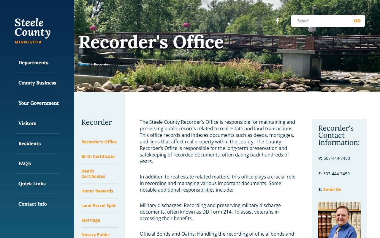 Steele County marriage records Recorder page