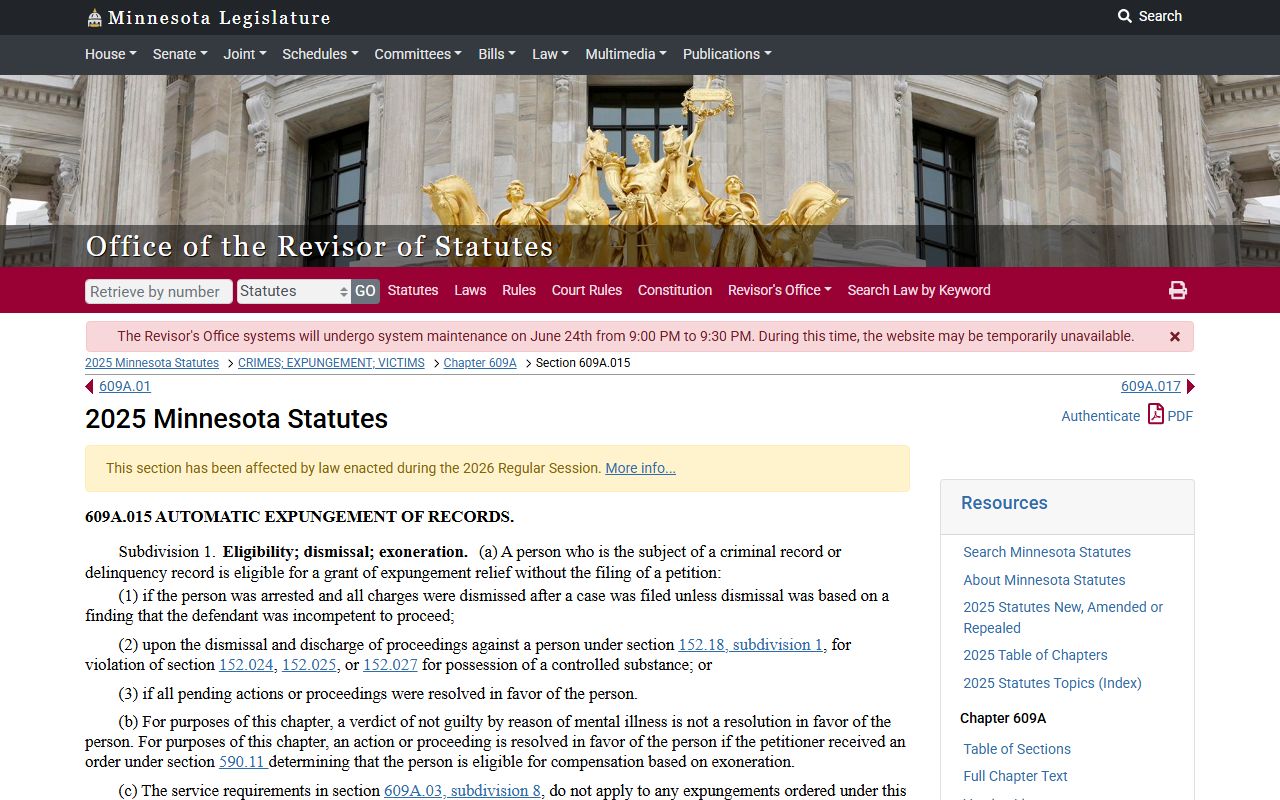 Steele County warrant records Minnesota automatic expungement statute