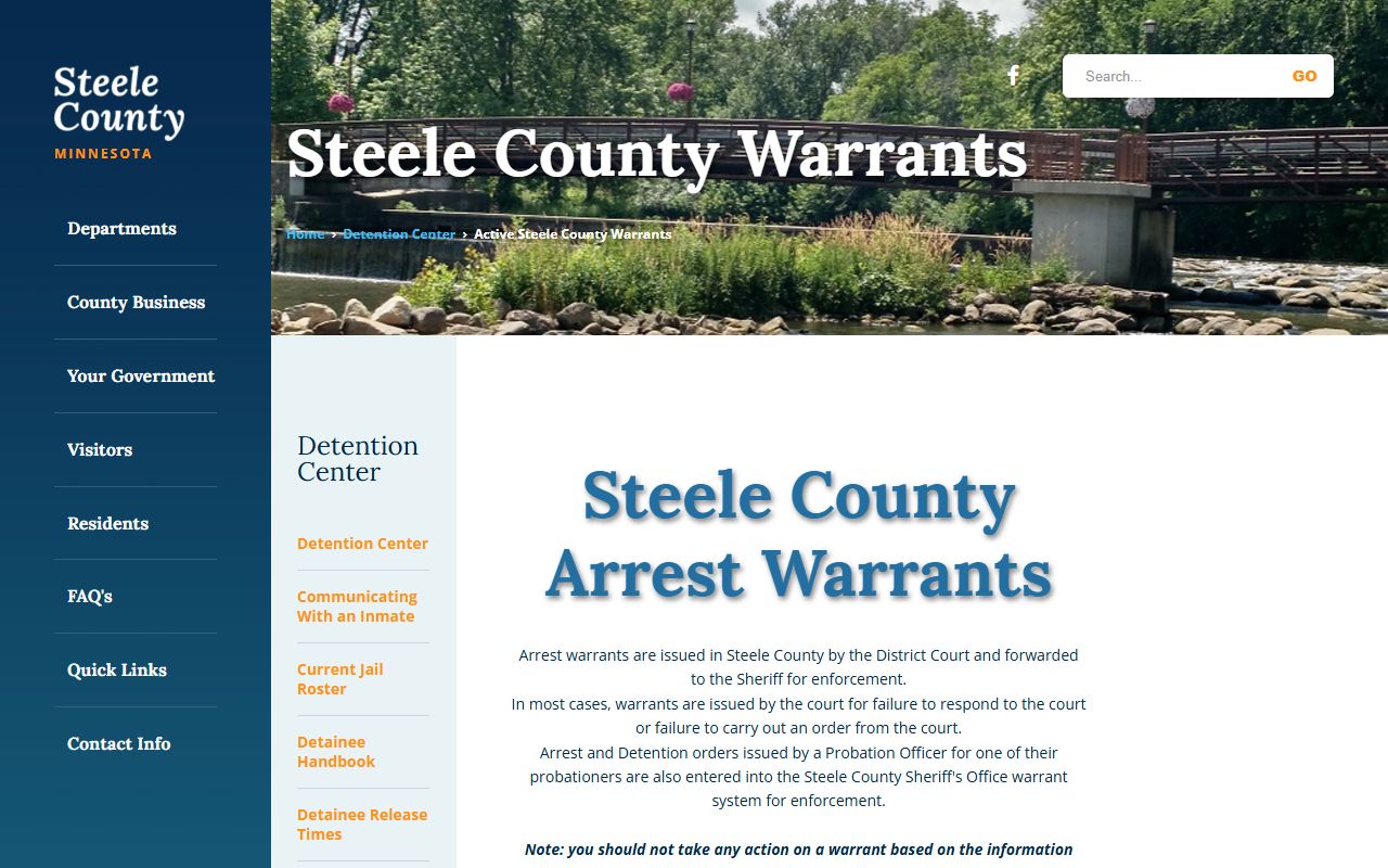 Steele County warrant records active warrant page